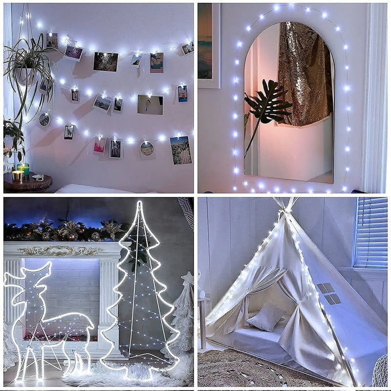 Luzes de fadas a pilhas para decoração, fio de cobre prateado, escurecimento da terceira engrenagem, decoração natal, 2m, 10pcs ✨ 💡