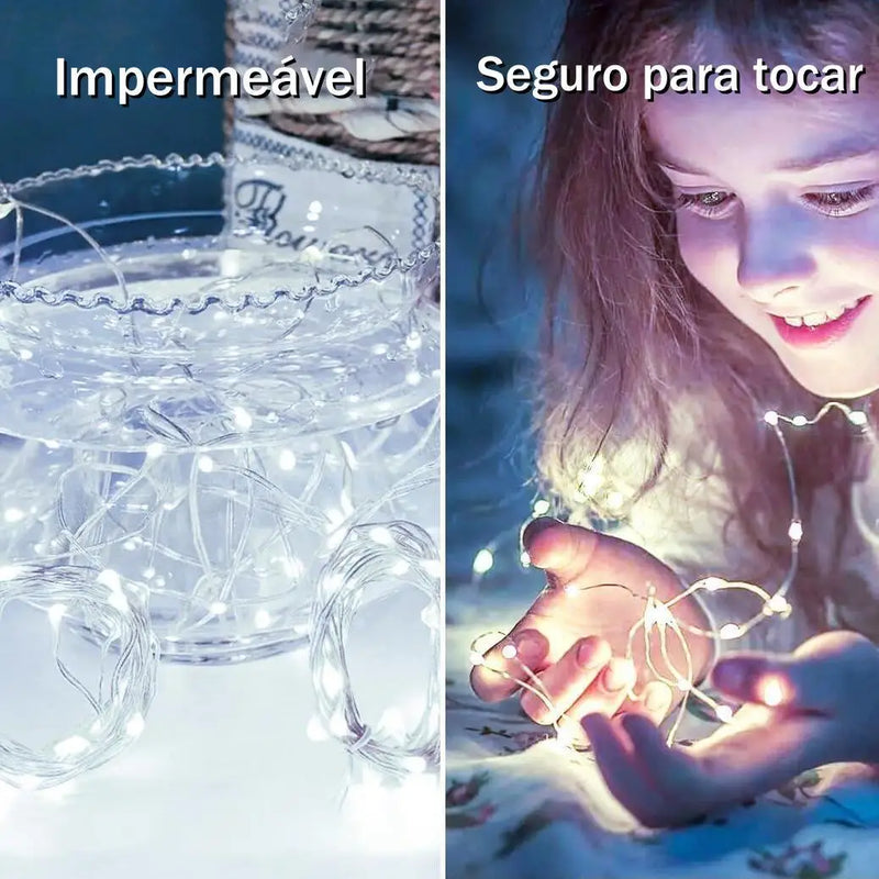 Luzes de fadas a pilhas para decoração, fio de cobre prateado, escurecimento da terceira engrenagem, decoração natal, 2m, 10pcs ✨ 💡