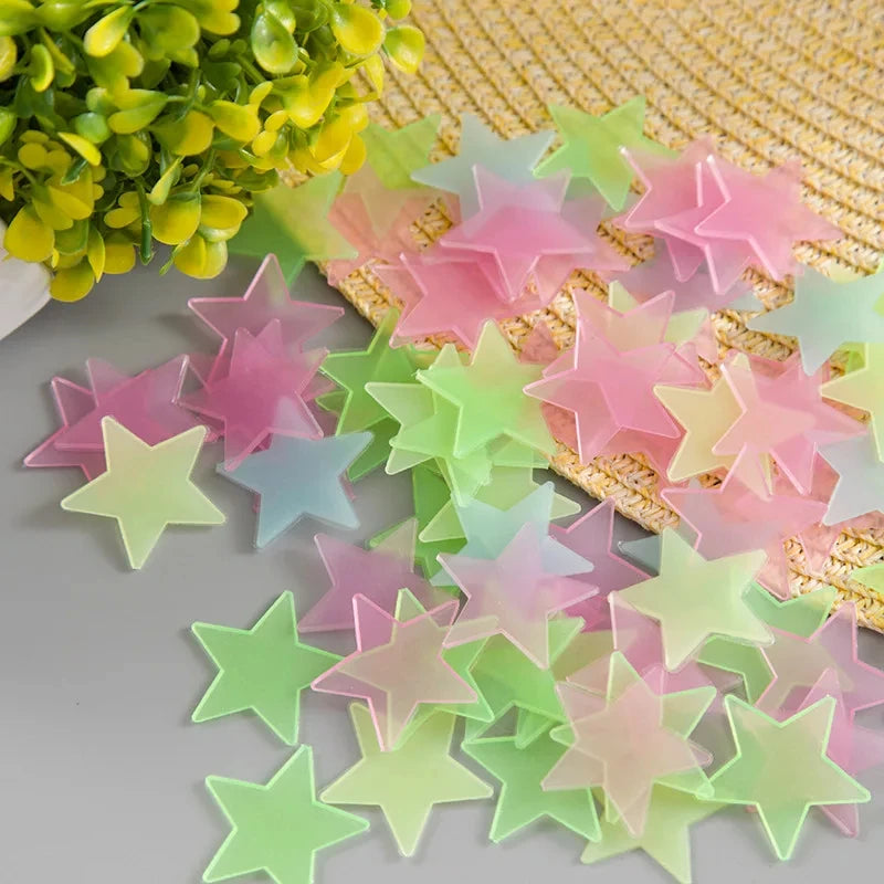 Adesivos de Estrela Luminosos 3cm | Fluorescente, Brilho no Escuro, Quarto Infantil 100 Pcs✨🌙