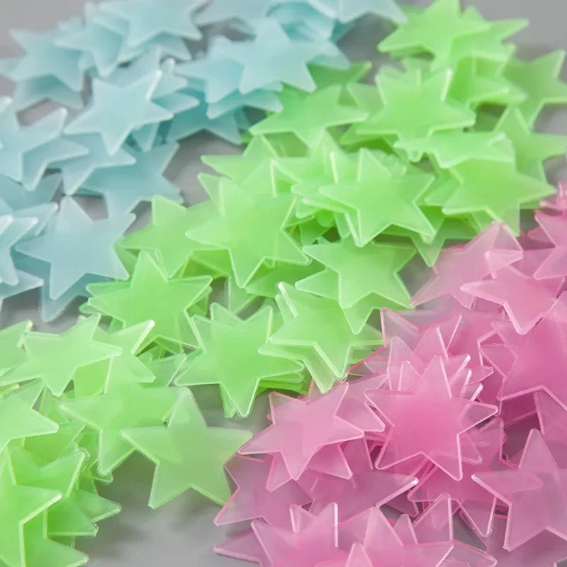 Adesivos de Estrela Luminosos 3cm | Fluorescente, Brilho no Escuro, Quarto Infantil 100 Pcs✨🌙