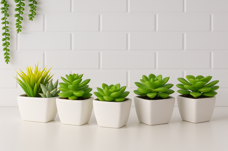 🌵 Mini Suculenta Artificial com Vaso de Cerâmica Branco | Sua Casa Nova