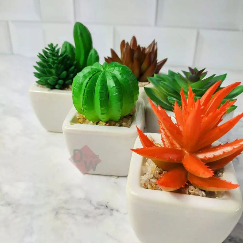 🌵 Mini Suculenta Artificial com Vaso de Cerâmica Branco | Sua Casa Nova