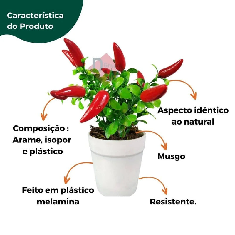 🌶️ Arranjo de Pimenta Artificial com Vaso Cachepot Branco | Sua Casa Nova