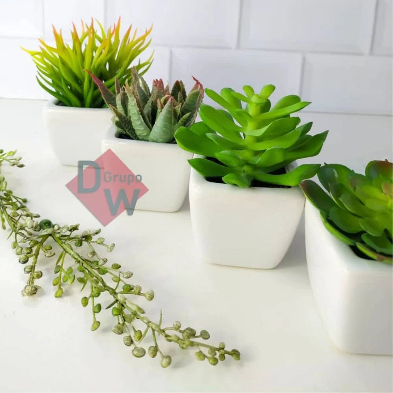🌵 Mini Suculenta Artificial com Vaso de Cerâmica Branco | Sua Casa Nova