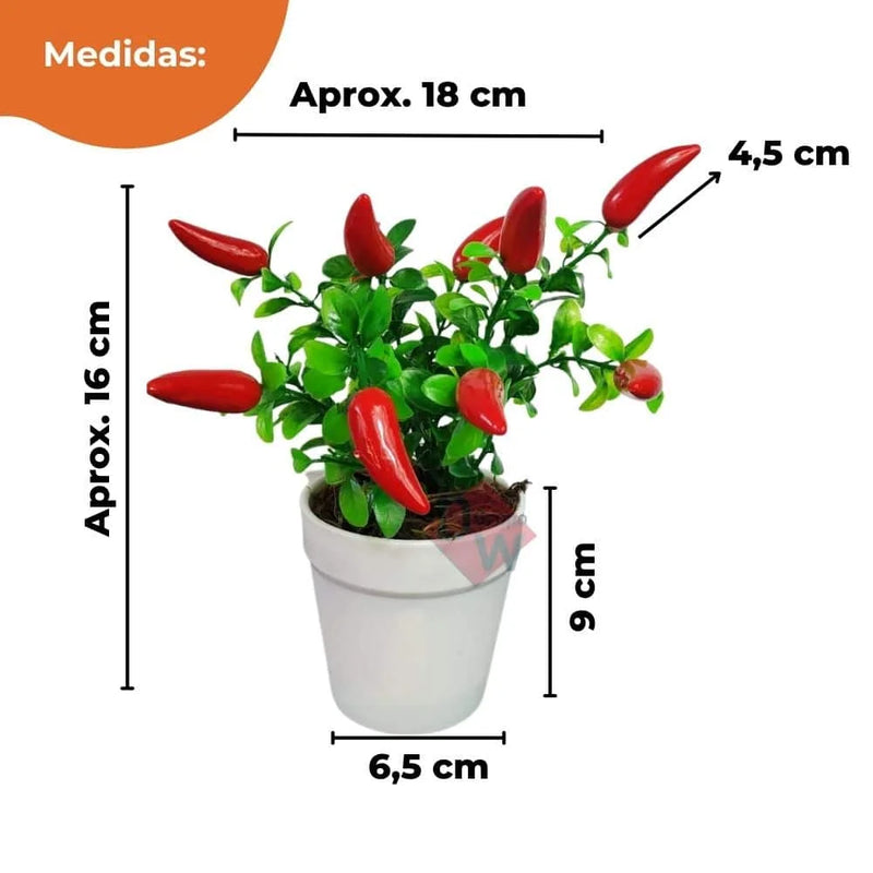 🌶️ Arranjo de Pimenta Artificial com Vaso Cachepot Branco | Sua Casa Nova