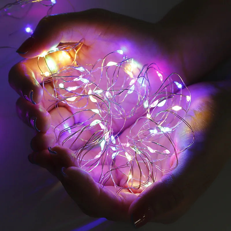 Luzes de fadas a pilhas para decoração, fio de cobre prateado, escurecimento da terceira engrenagem, decoração natal, 2m, 10pcs ✨ 💡