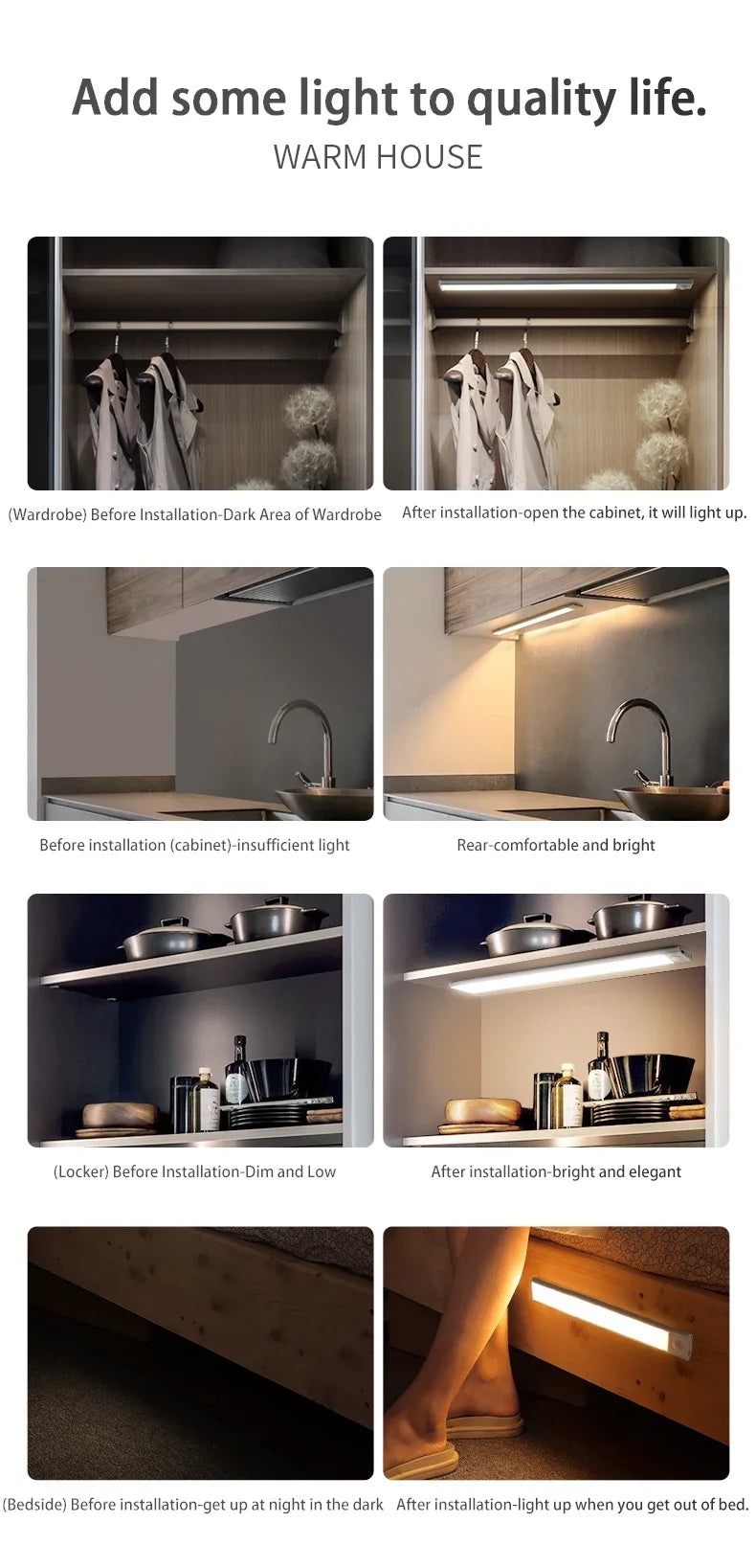 Luminária LED com Sensor de Movimento | 20/30/40/60cm, sem fio, usb, luz noturna | 3 Cores em 1  | Sua Casa Nova 💡