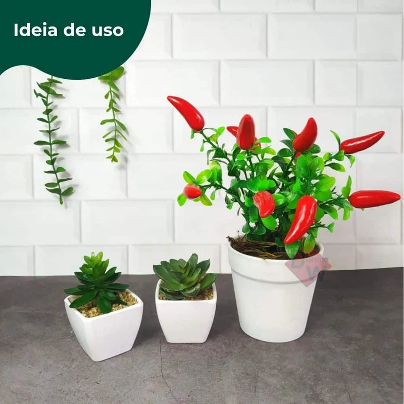 🌶️ Arranjo de Pimenta Artificial com Vaso Cachepot Branco | Sua Casa Nova