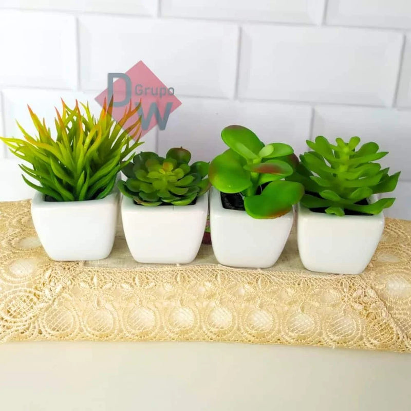 🌵 Mini Suculenta Artificial com Vaso de Cerâmica Branco | Sua Casa Nova