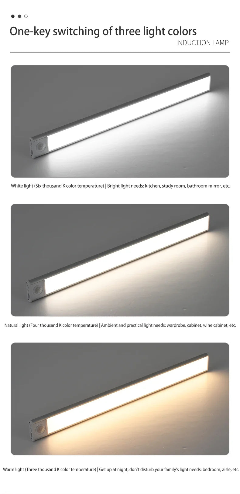 Luminária LED com Sensor de Movimento | 20/30/40/60cm, sem fio, usb, luz noturna | 3 Cores em 1  | Sua Casa Nova 💡