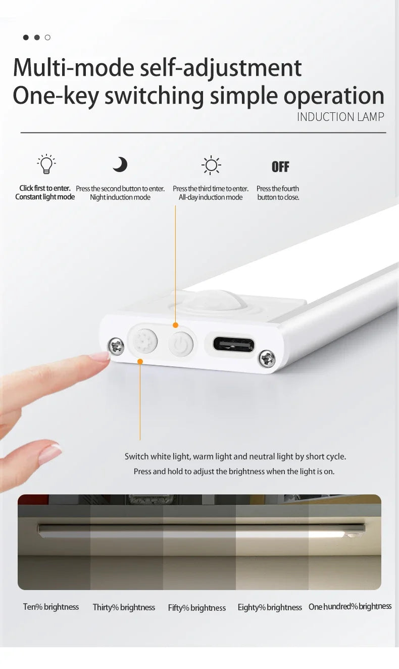 Luminária LED com Sensor de Movimento | 20/30/40/60cm, sem fio, usb, luz noturna | 3 Cores em 1  | Sua Casa Nova 💡