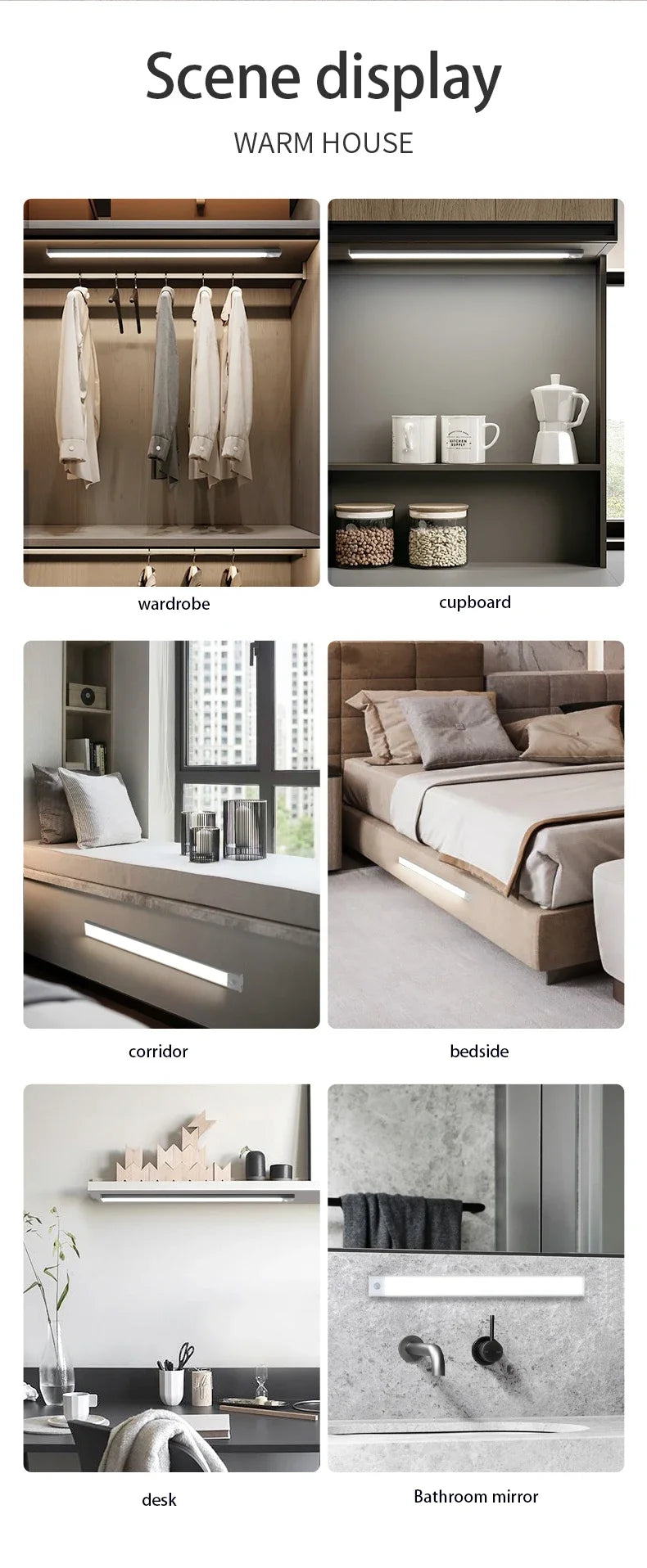 Luminária LED com Sensor de Movimento | 20/30/40/60cm, sem fio, usb, luz noturna | 3 Cores em 1  | Sua Casa Nova 💡