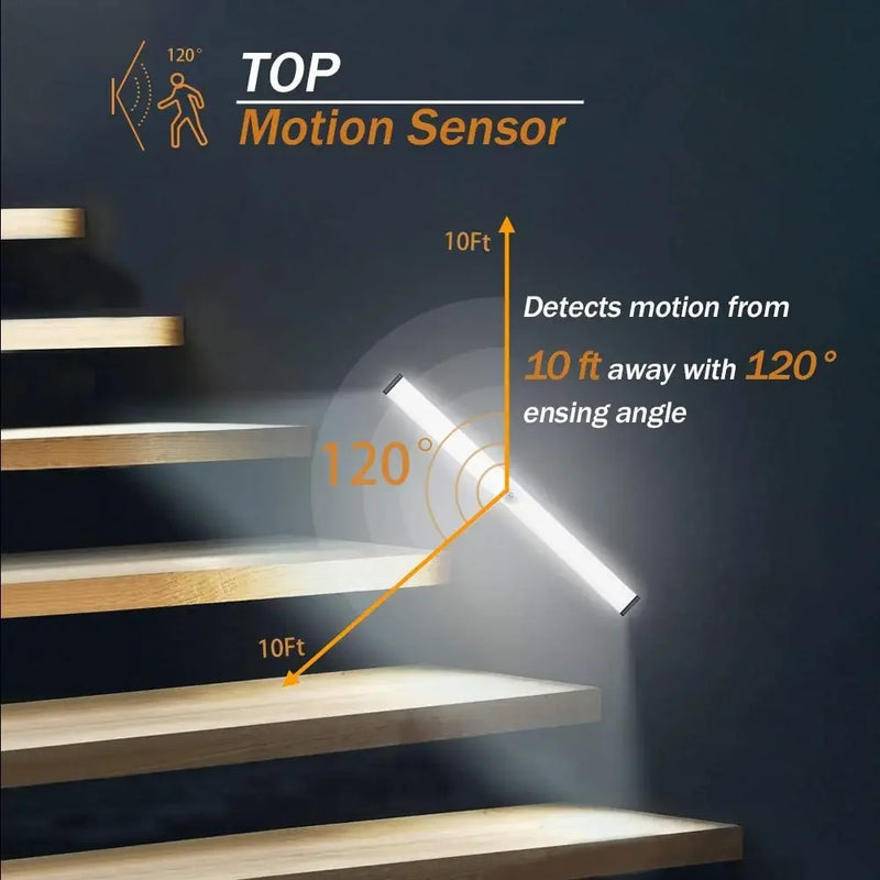 Luminária LED com Sensor de Movimento | 20/30/40/60cm, sem fio, usb, luz noturna | 3 Cores em 1  | Sua Casa Nova 💡