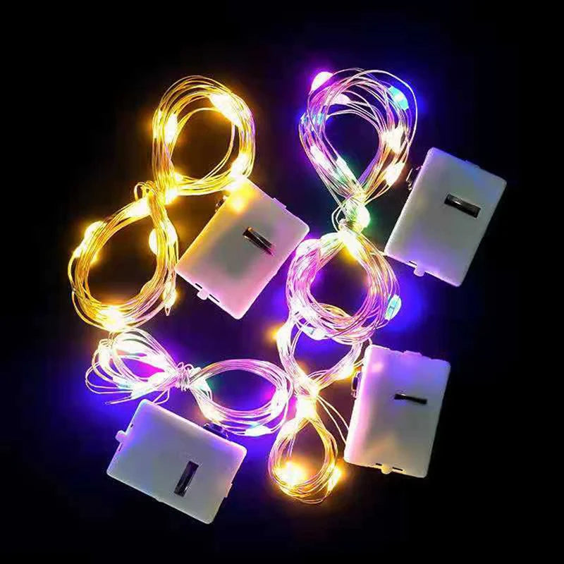 Luzes de fadas a pilhas para decoração, fio de cobre prateado, escurecimento da terceira engrenagem, decoração natal, 2m, 10pcs ✨ 💡