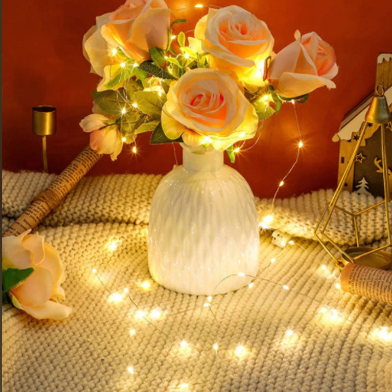 Luzes de fadas a pilhas para decoração, fio de cobre prateado, escurecimento da terceira engrenagem, decoração natal, 2m, 10pcs ✨ 💡