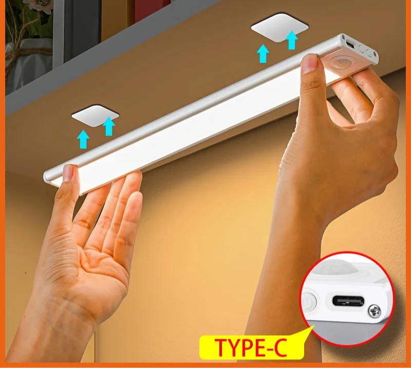 Luminária LED com Sensor de Movimento | 20/30/40/60cm, sem fio, usb, luz noturna | 3 Cores em 1  | Sua Casa Nova 💡